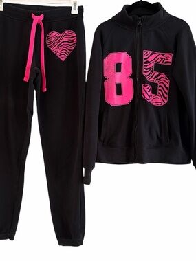Joe Boxer Y2K Black & Pink Jogger Set Distressed 85 Graphic Zebra Accent Size L